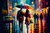 Cuadro escena urbana pareja y paraguas