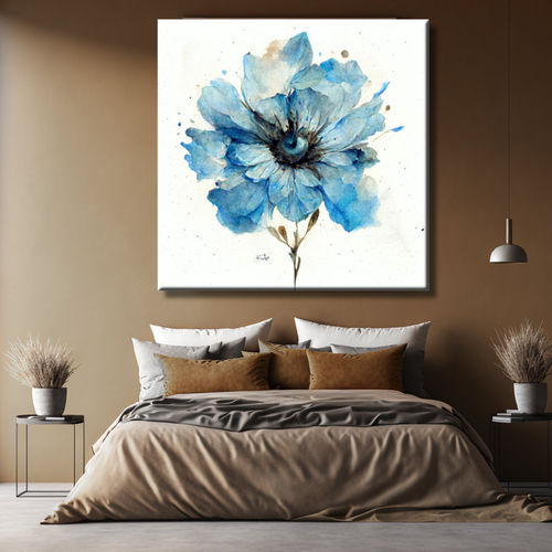 Minimalist painting of flower in blue