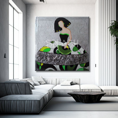 Modern Menina Painting Bright green colors