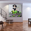 Modern Menina Painting Bright green colors with fan