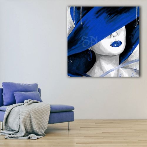 Lady figurative Painting with blue hat