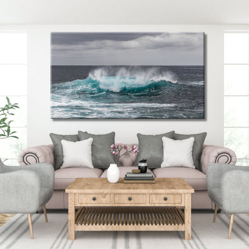 Black and white navy and blue wave painting