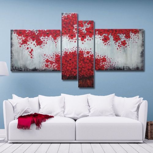 4 -piece red flower Painting