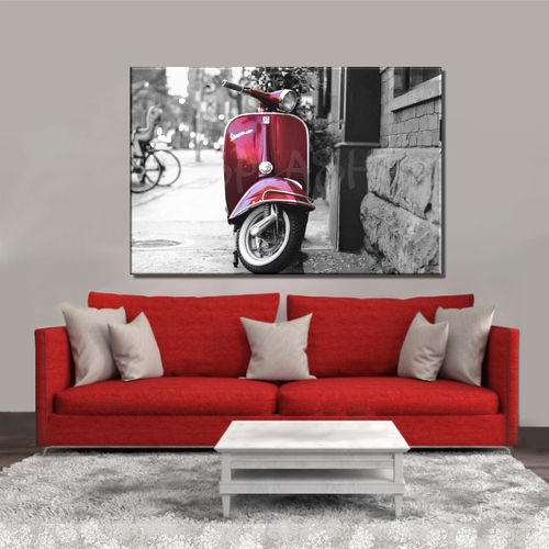 Vespa Painting in red on black and white