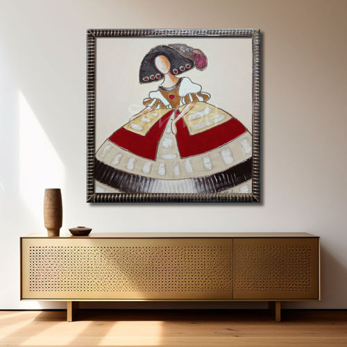 Brown and Red Menina Painting with Frame