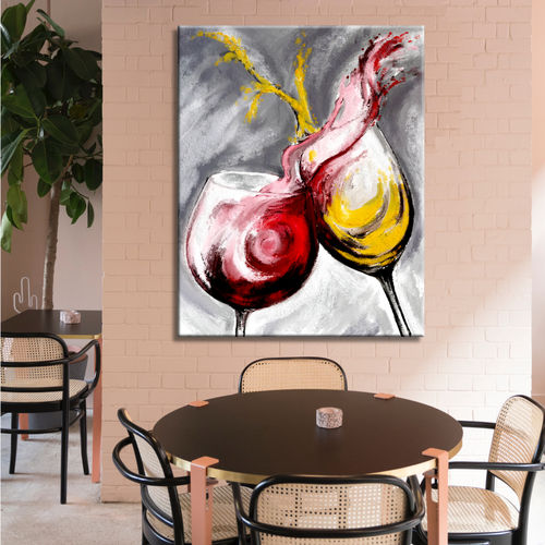 Red and yellow glasses toasting painting