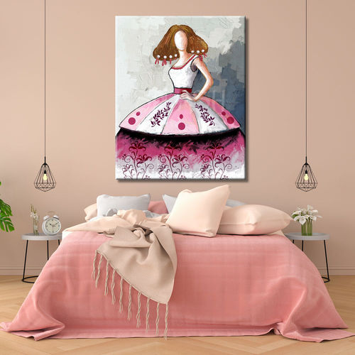 Cuadro de menina moderna en grises y rosa