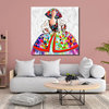 Colorful menina painting with burlap