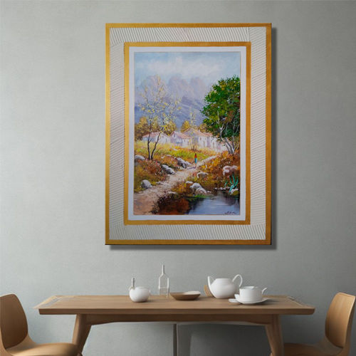 Landscape Painting with Cream and Gold Frame