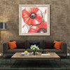 Large red flower painting with frame