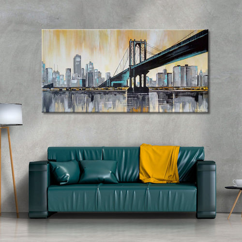 New York Skyline Painting in Grey and Mustard