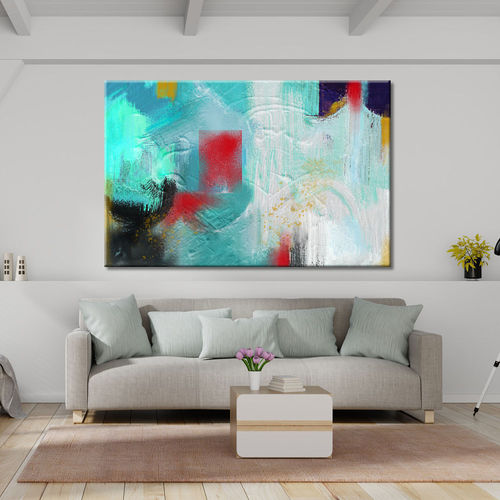 Abstract Turquoise and Red Composition Painting