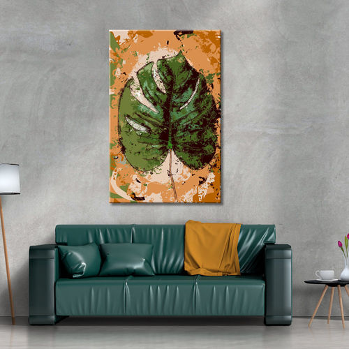 Ethnic painting green leaf warm background