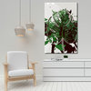 Abstract painting with tropical green leaf