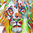 Cuadro étnico de león en colores flúor