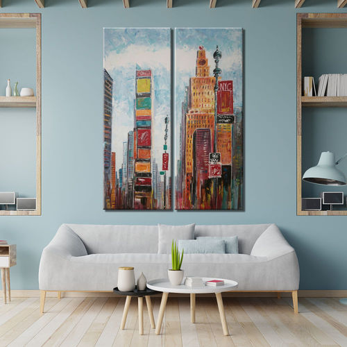New York Painting with buildings in Diptico