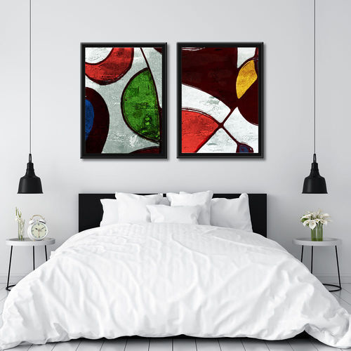 Geometric abstract paintings and frame