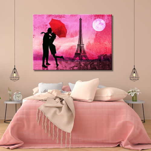 Couple Painting in love with umbrellas in Paris