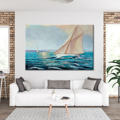 Seascape painting with sailboats