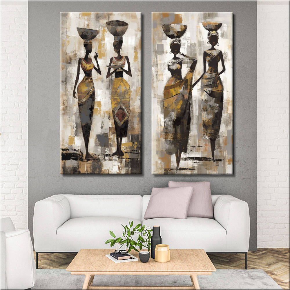 Pair of ethnic african women paintings