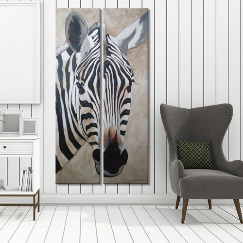 Zebra-headed ethnic diptych painting