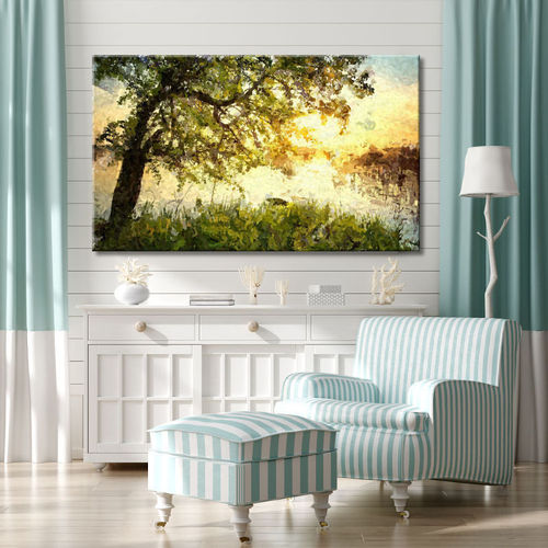 Warm landscape painting with tree