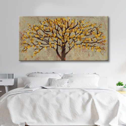 Cuadro árbol abstracto en amarillo mostaza