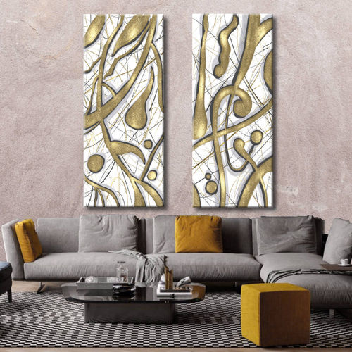 Abstract painting with golden notes