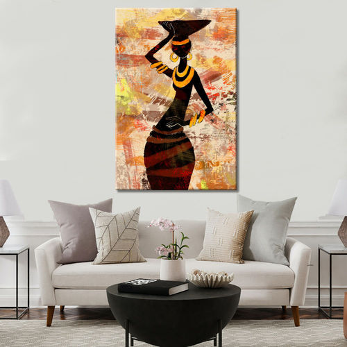 African woman with vessel and abstract