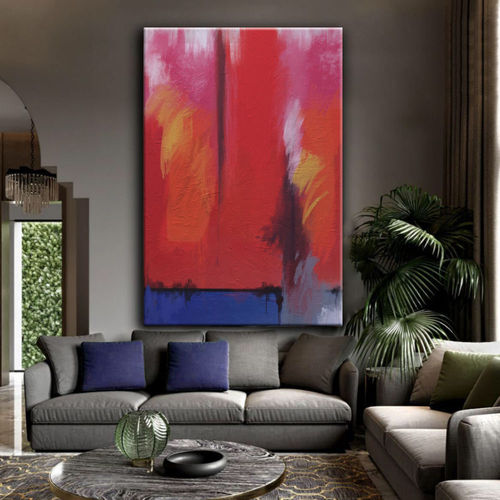 Abstract painting red and blue partition