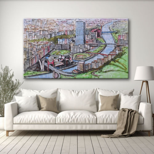 Painting with a view of Bilbao in Brushstrokes