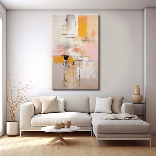 Pale Pink and Mustard Abstract Painting