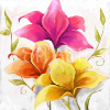 Flowers handmade paintings in yellow and magenta colors