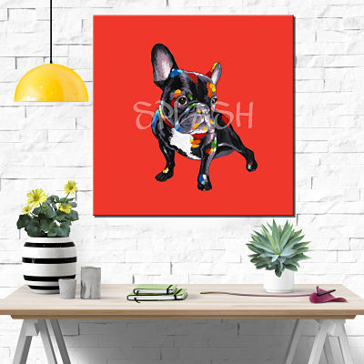 Red painting of French bulldog hand painted in pop art colorful style