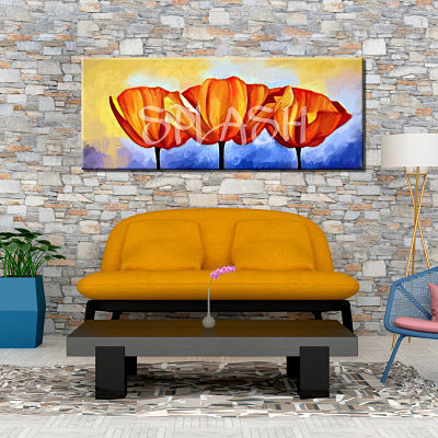 Hand painted orange flowers painting for living room