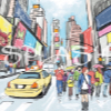 Urban painting of new york car an people