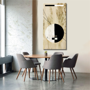 cuadro abstracto en estilo étnico minimalista monocromático en ocre blanco y negro