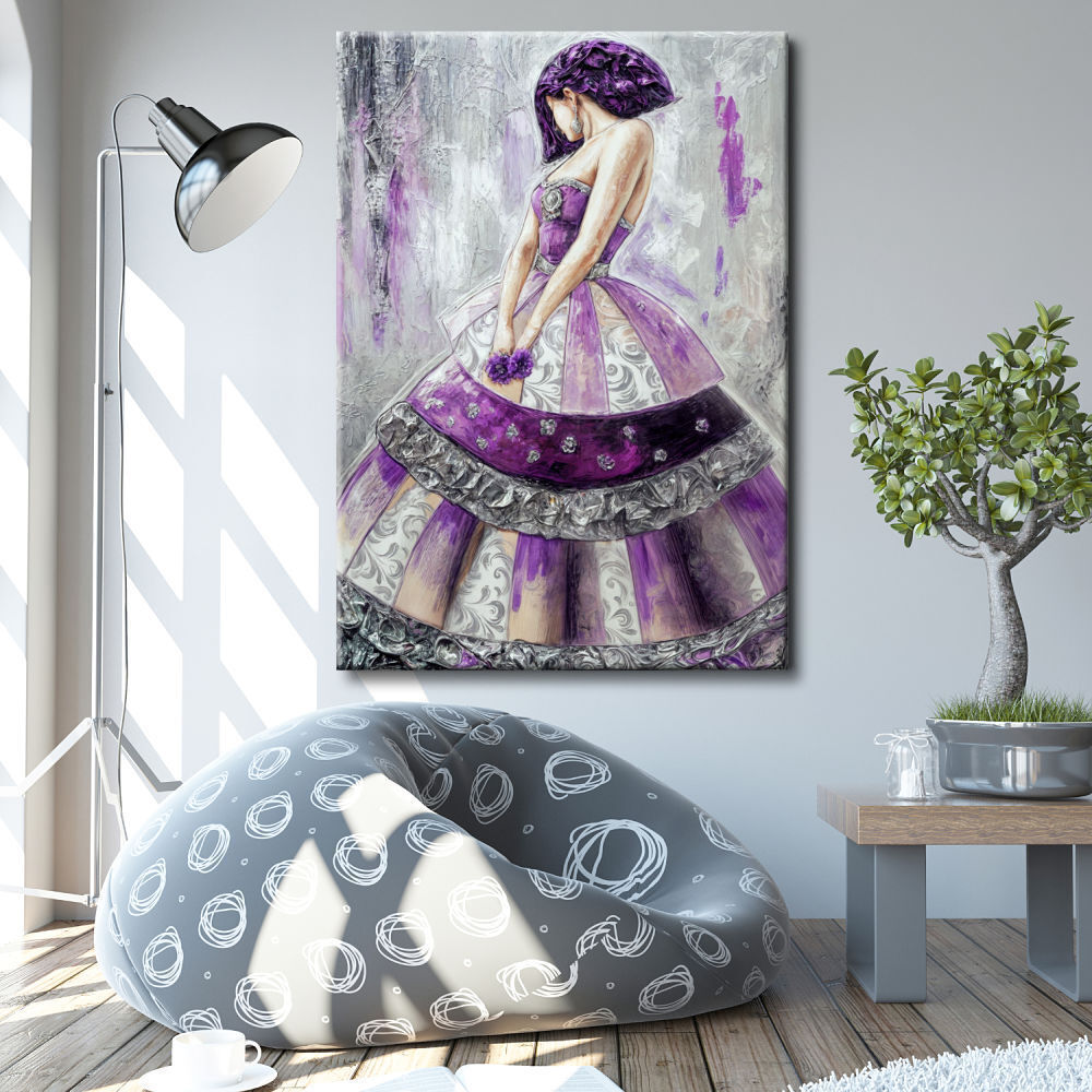 Cuadro de Menina malva, grises y rosa
