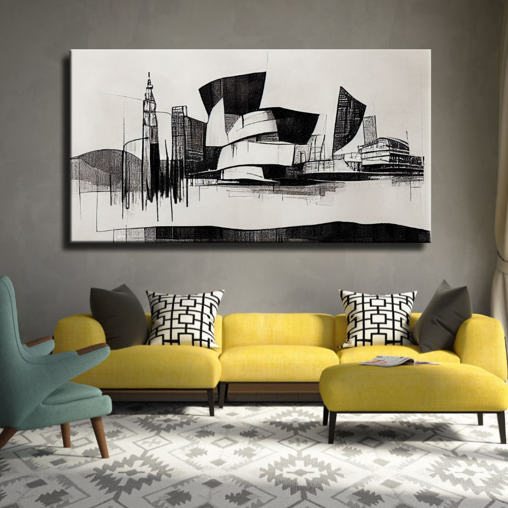 Cuadro Skyline blanco y negro de Bilbao