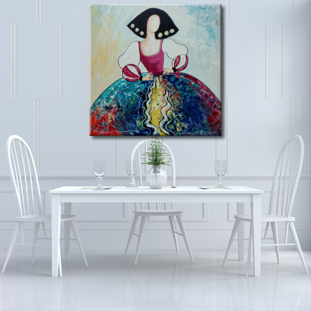 Cuadro Menina magenta con colores