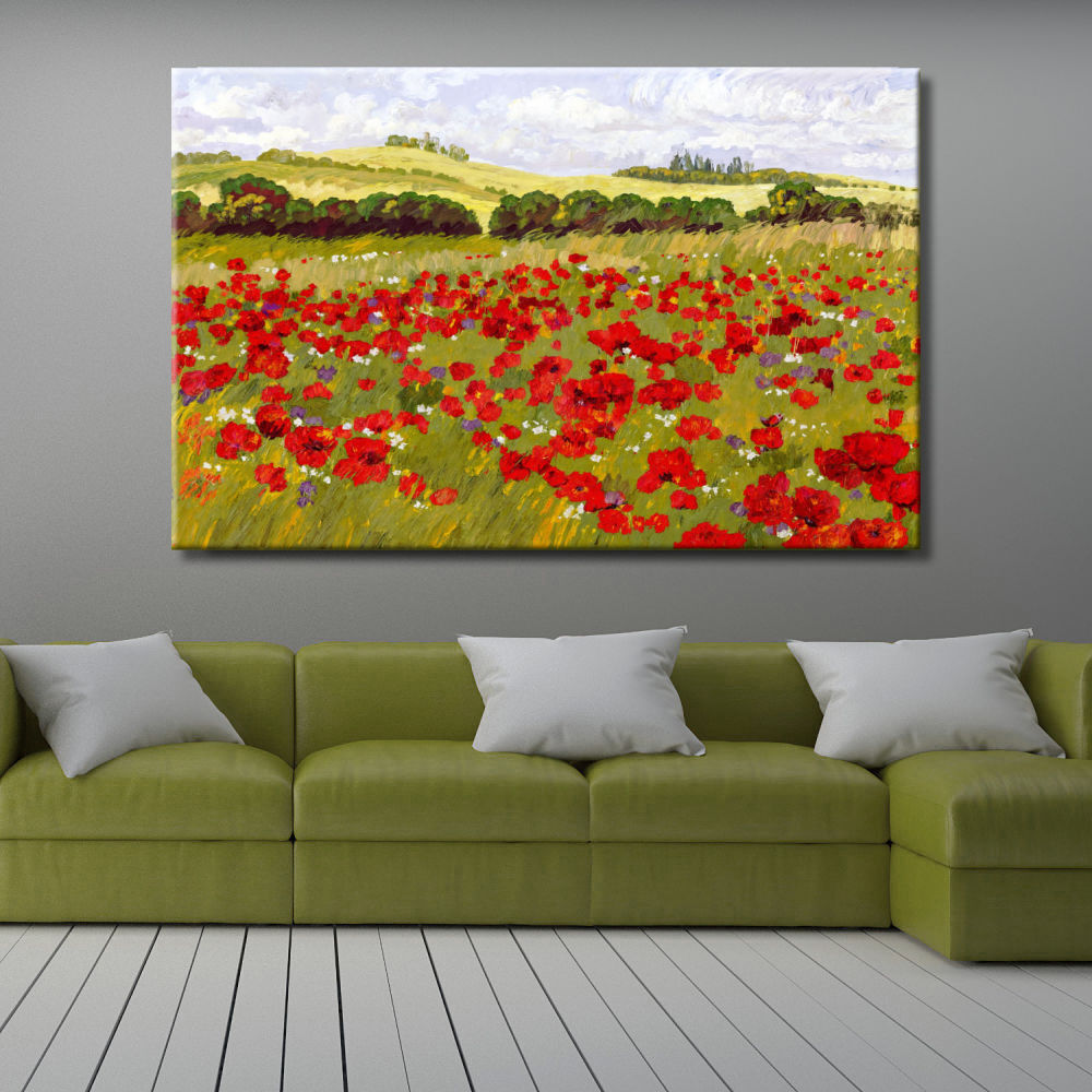 Cuadro moderno paisaje amapolas