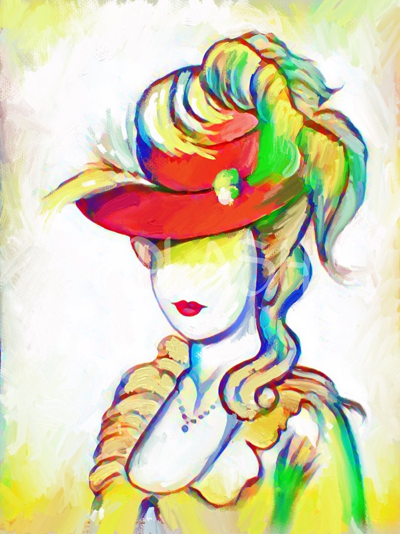 Cuadro Retrato de dama con sombrero rojo