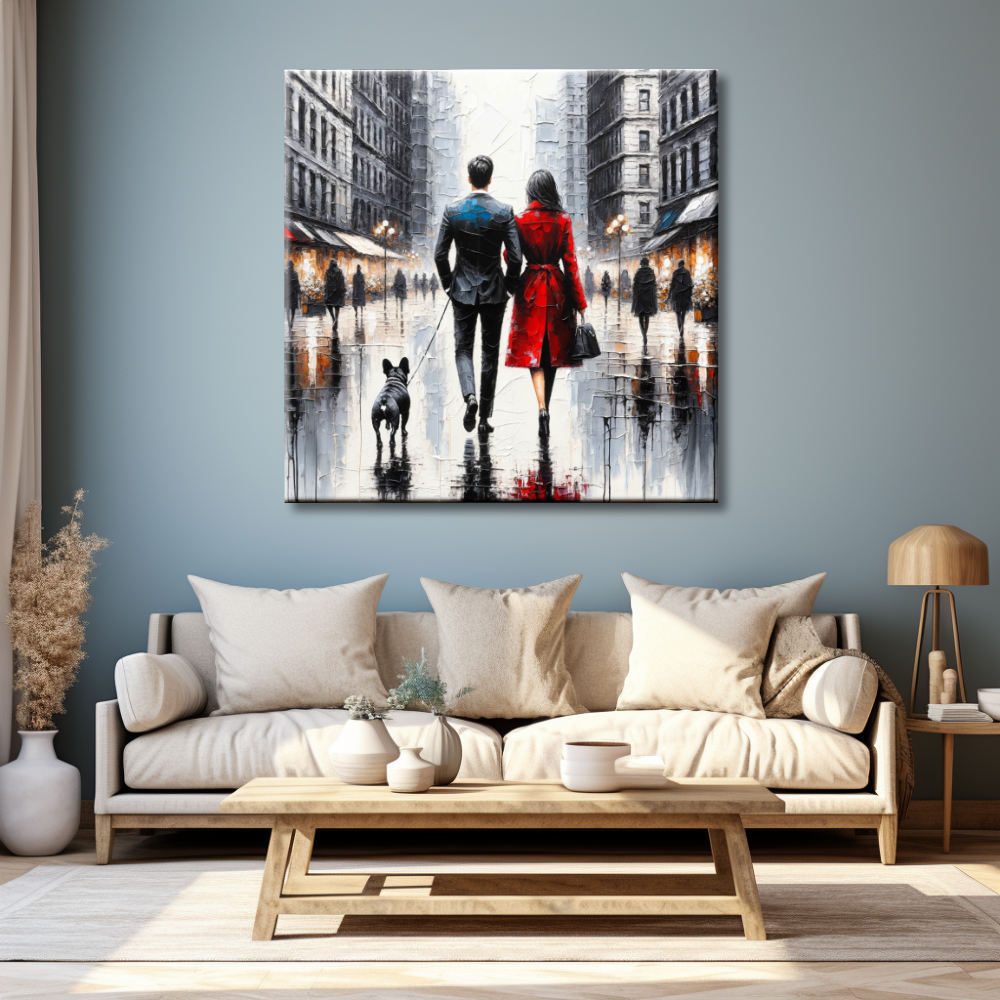 Cuadro de Pareja Paseo bajo la Lluvia