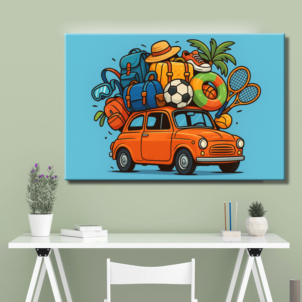 Cuadro de coche cargado de objetos