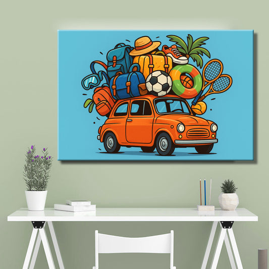Cuadro de coche cargado de objetos