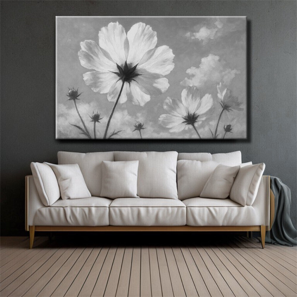 Cuadro de flores grandes blanco y negro