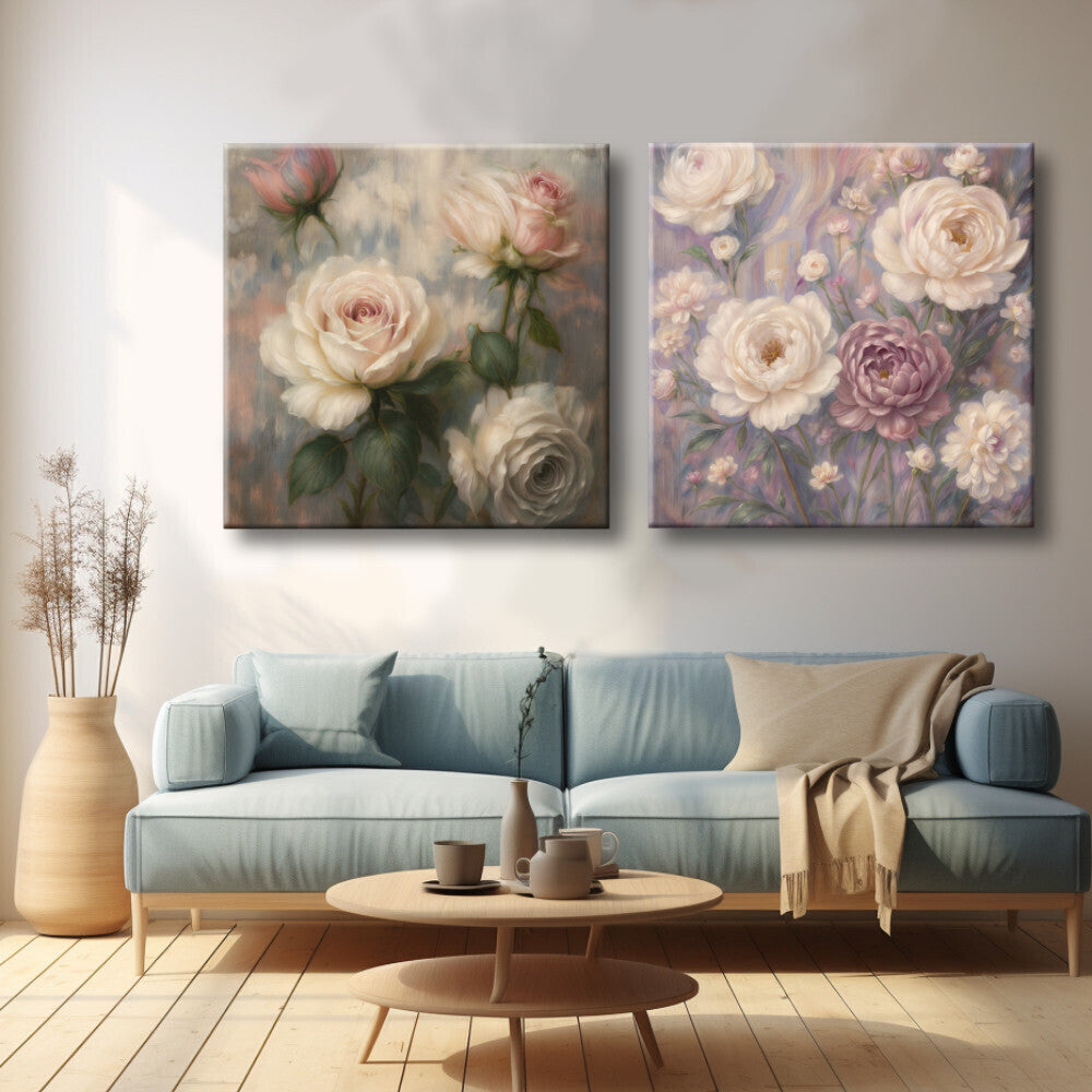 Pareja de Cuadros de flores colores pastel