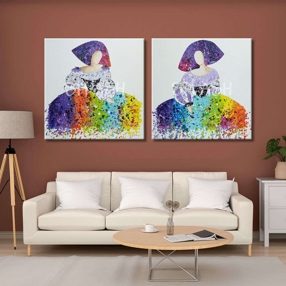 Pareja de cuadros de Meninas modernas salpicadas