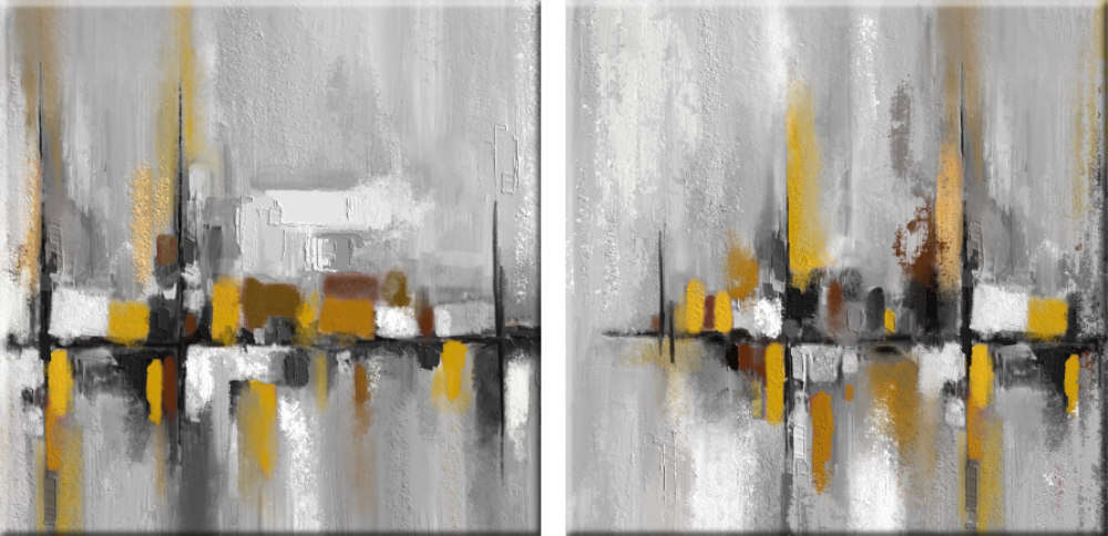 Díptico Abstracto mostaza y gris