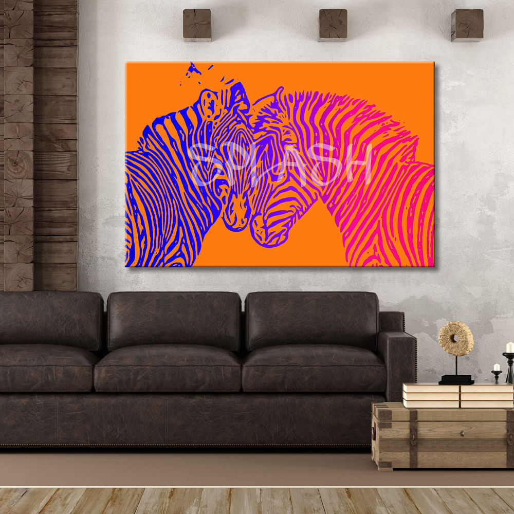 Cuadro pop art de cebras en naranja
